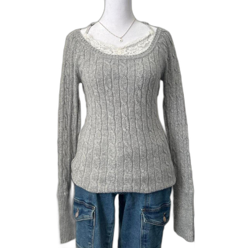 American eagle cable knit sweater grey fitted knit